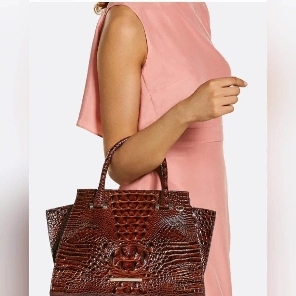 🔹️BRAHMIN🔹️RARE TAUPE Tempera PRISCILLA Satchel Croc Python Patchwork Leather - Picture 17 of 17